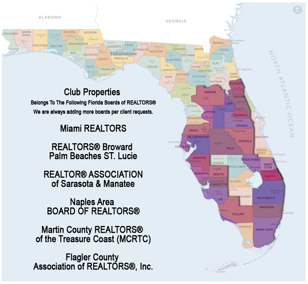 Club Properties Florida board of realtors coverage map